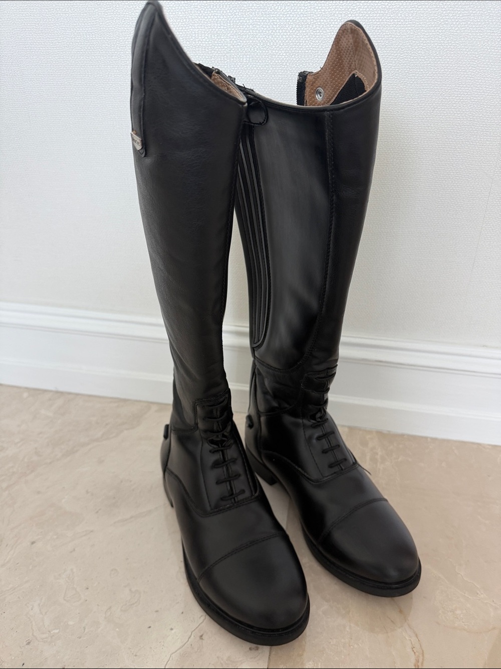 HORZE KIDS Tall Equestrian-Style Leather Boots - Black, Size 37 ( Big Kid 5-5,5)